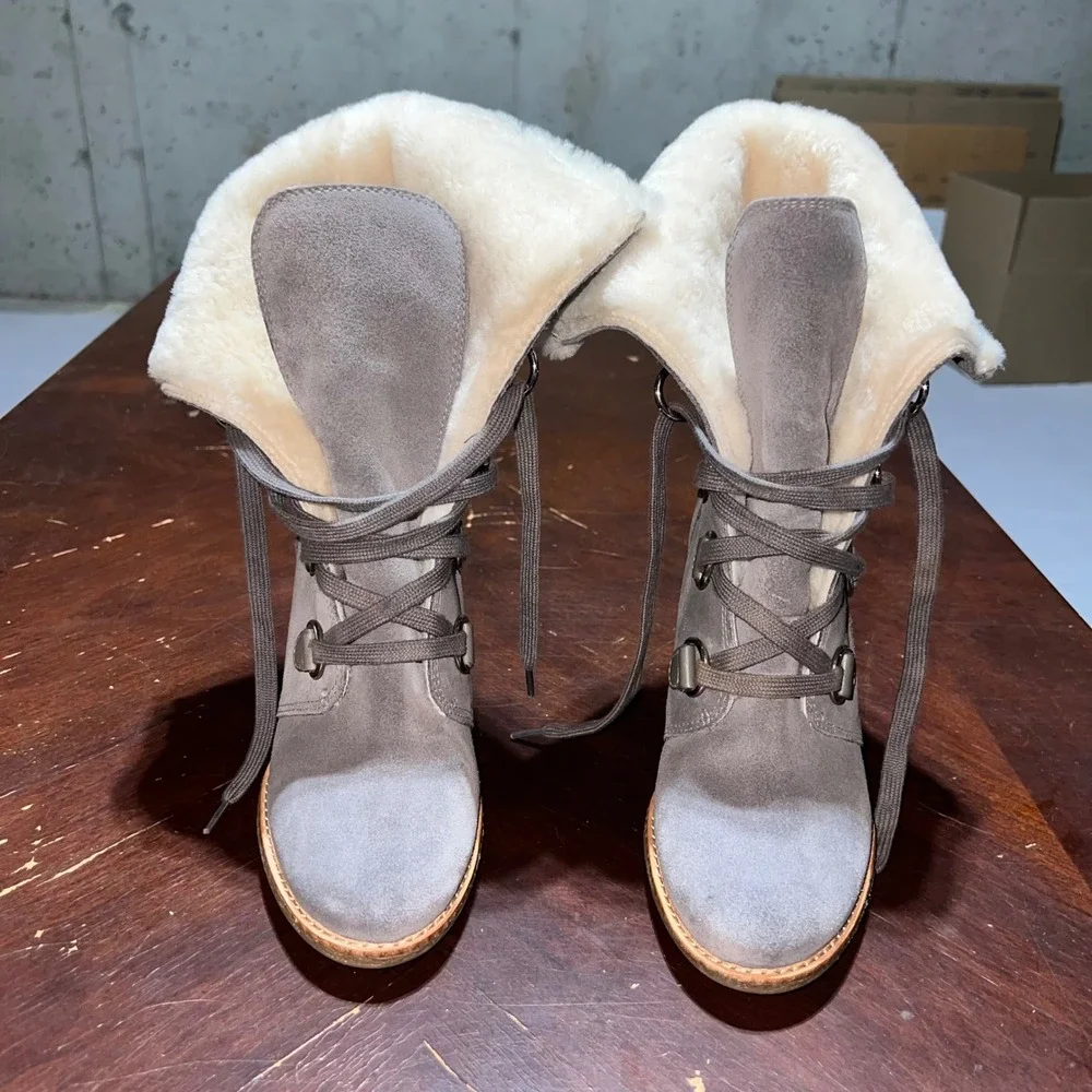 Cole Haan + Nike Air Waterproof Grey Suede Wedge Boots D32506 Womens 6.5B